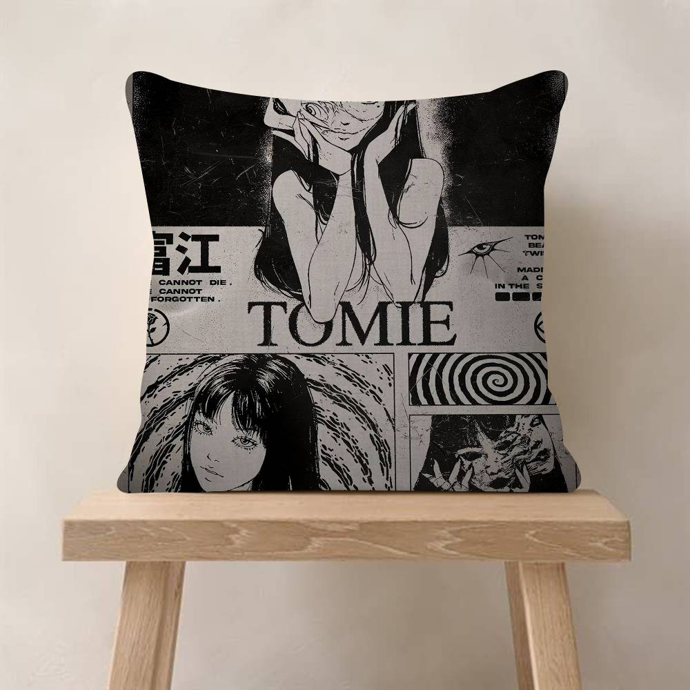 Junji Ito Tomie Retro Kawakami Pillow Covers Cartoon Sofa Decorative Home Doublesided Printing Short Plush Cute Cushion Cover