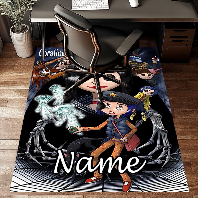 Custom Coraline Mat Personalized Name, Polyester Washable Indoor Entryway Rug, Gift for Christmas, Easter, Thanksgiving Day