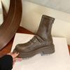 Martin Boots Women's Autumn and Winter Velvet Inner Heightening Fold Elastic Thin Boots Rear Zipper Versatile Thin Short Boots