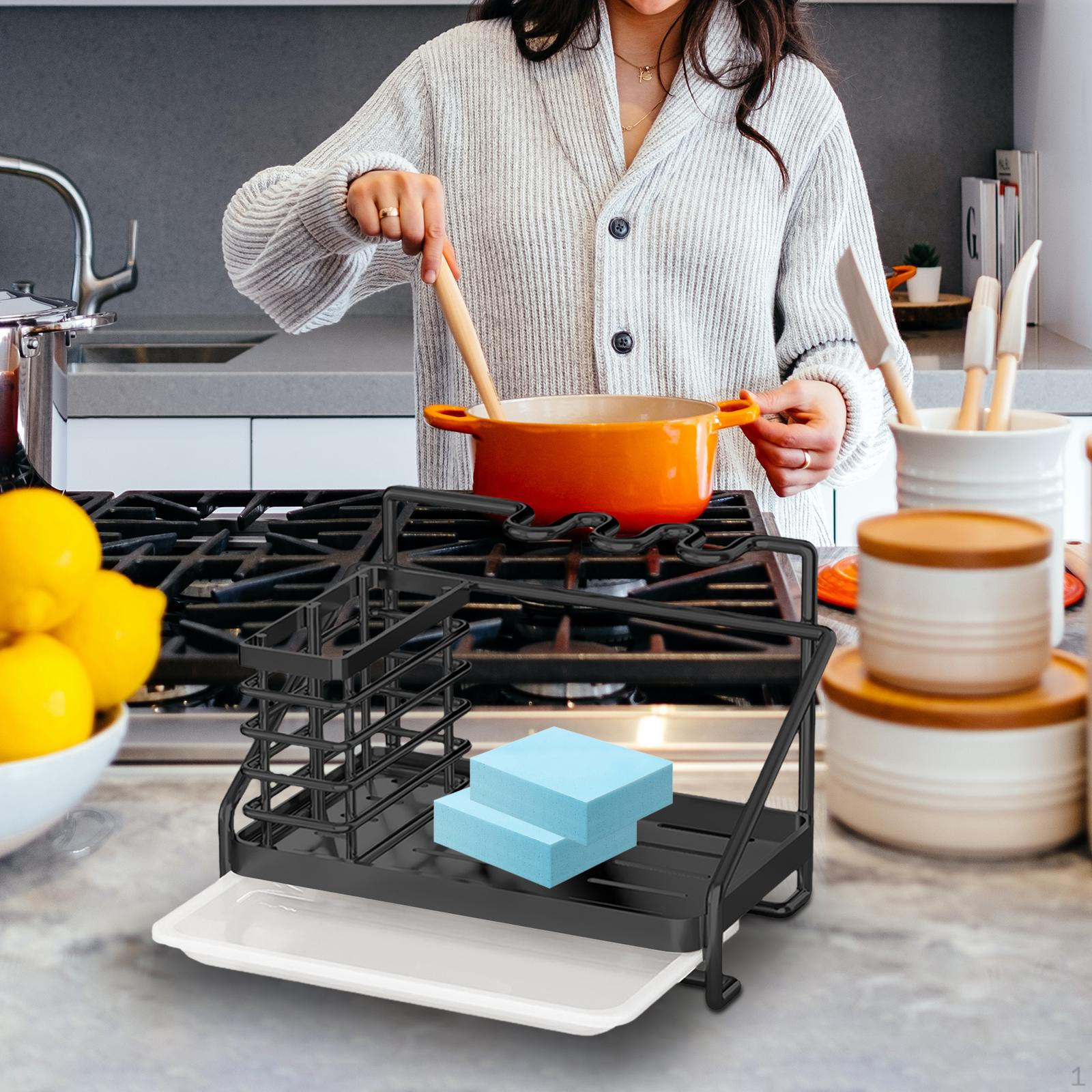 

Кухонная раковина, держатель для губки, полка для сушки щетки для органайзера для дозатора мыла чёрный