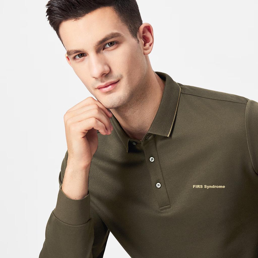 FIRS [Cashmere Silk] Men's Long-Sleeve T-Shirt with Collar, Warm Brushed Smooth Skin-Friendly Soft Comfortable Casual Top