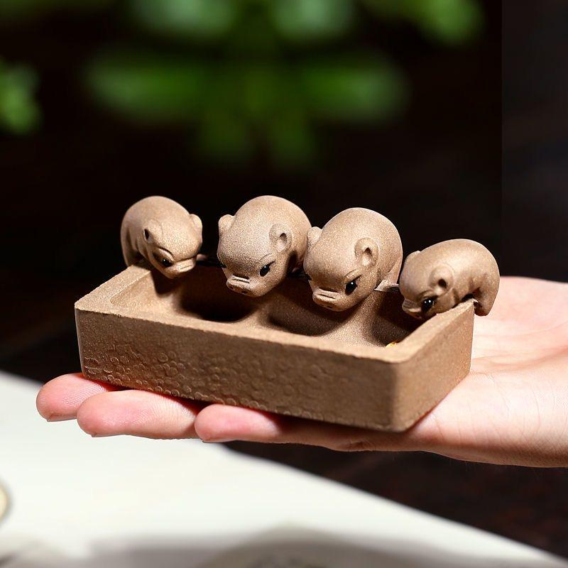 Cute Purple Clay Pig Tea Pet Drinking Water – Handmade Chinese Pottery Figurine for Kung Fu Tea Set & Home Decoration