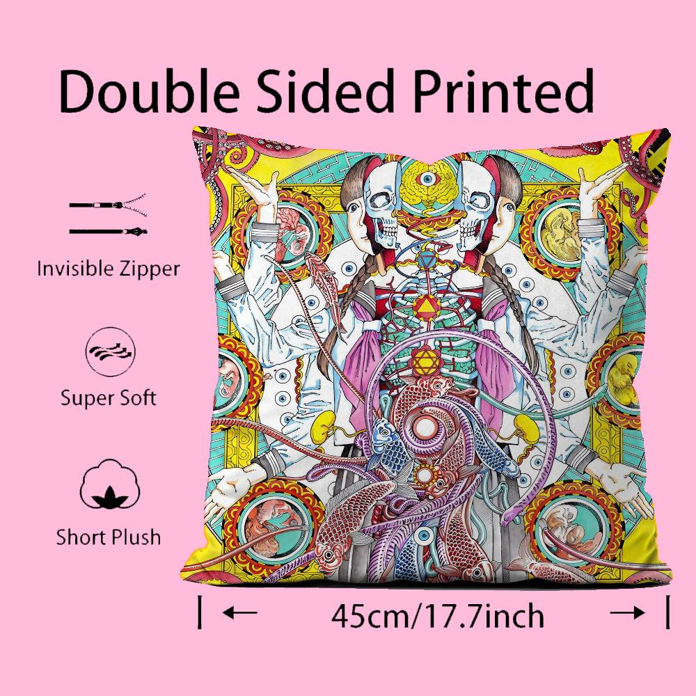 Funny S-Shintaro Kago Art Pillow Case Anti-dustmite Pillowcase Invisible Zipper Silky Short Plush Sofa Cushion Cover