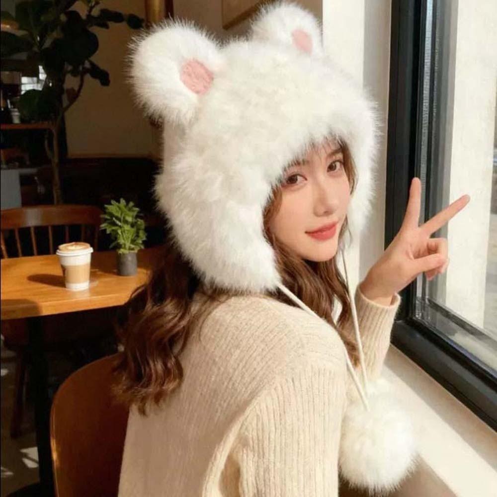 Windproof Winter Plush Hat Cartoon Ear Protection Cap Skiing Rabbit Ear Warmer Hat  Daily