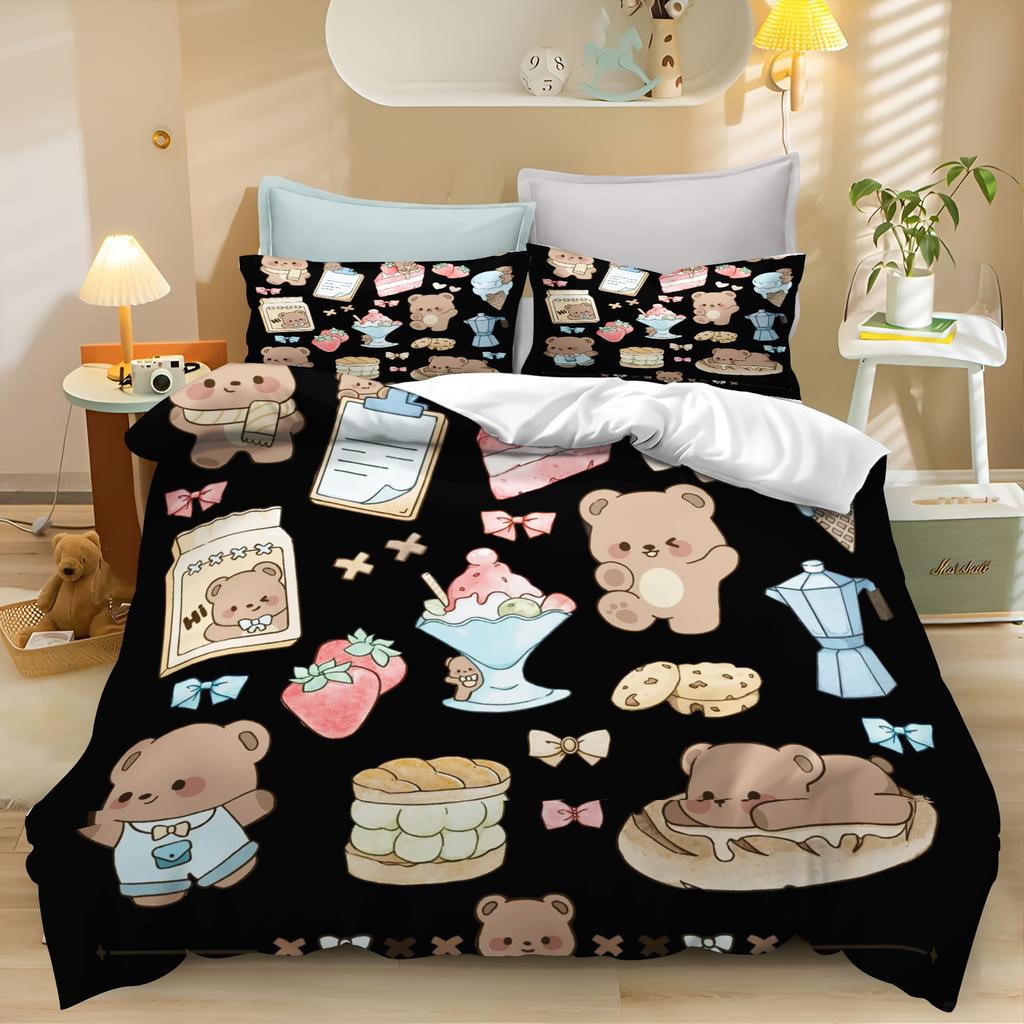 Cute Bear Duvet Cover Gift Pudding Cake Cartoon Bedding Set Children Bedroom Single Easter Independence Day Christmas Halloween