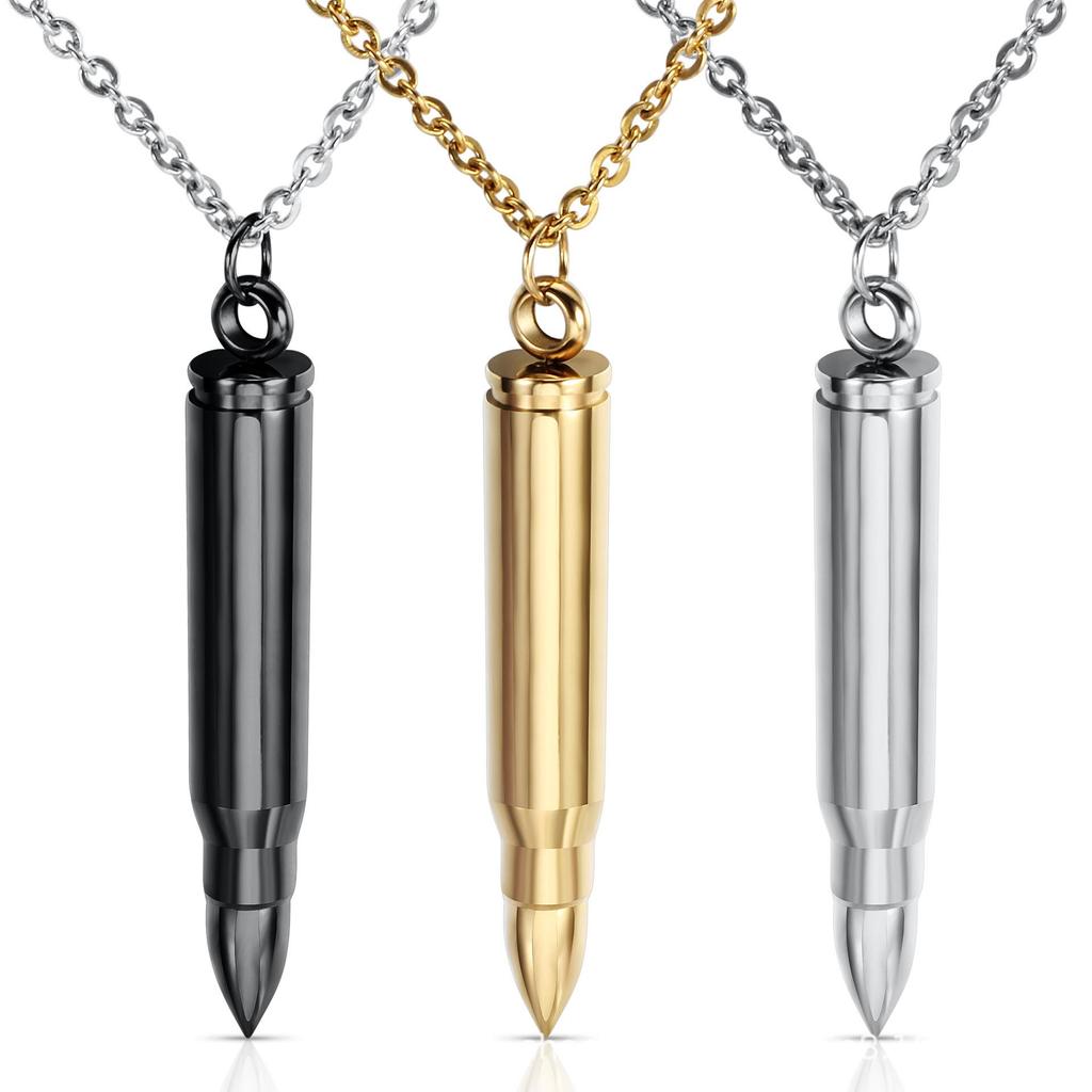 Veteran Commemorative Titanium Steel Bullet Head Necklace with Essential Oil Bottle