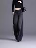 Spring 2026 Black High-Waisted Wide-Leg Striped Jeans for Women - Versatile Loose Fit for Pear-Shaped Figures