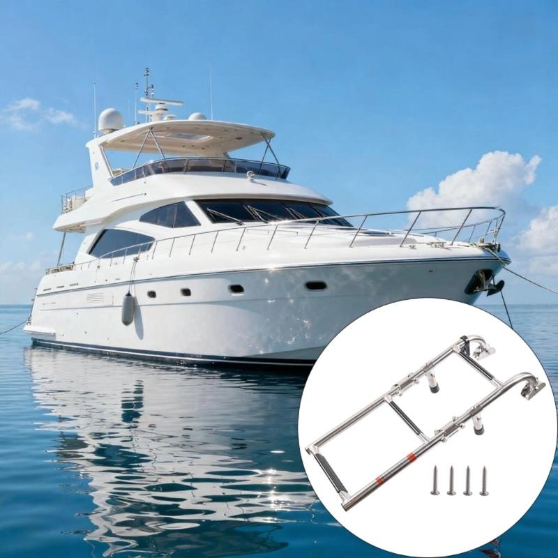 Stainless Steel Folding Marine Ladder Telescoping Boat Ladder Swim Step For Stern Boarding 440lbs Weight Capacity
