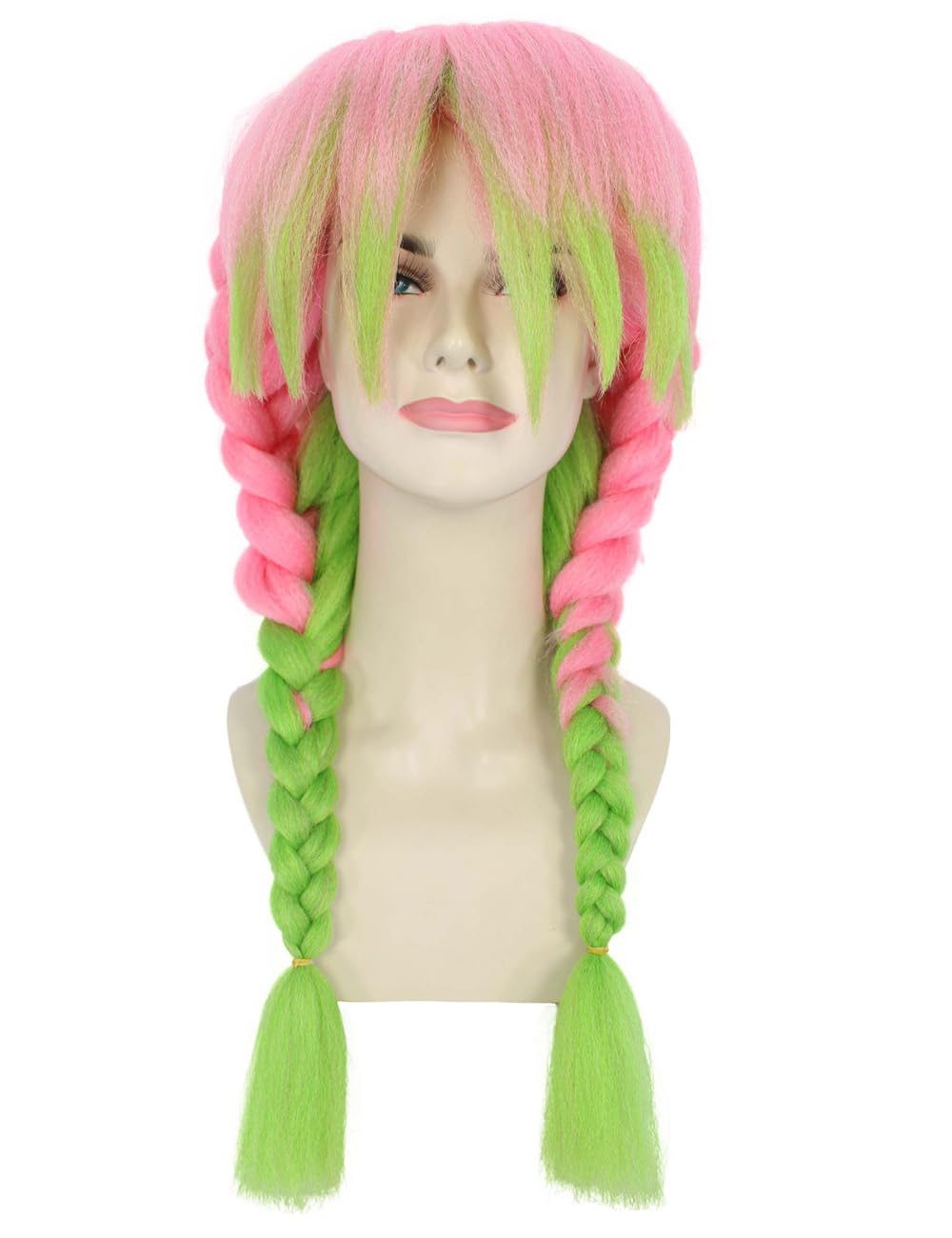 

Wigs2you Wig HPO Adult Anime Cosplay Demon Hunting Rainbow Color Pink Wig with Bangs H-5671 Women s Lace-Up