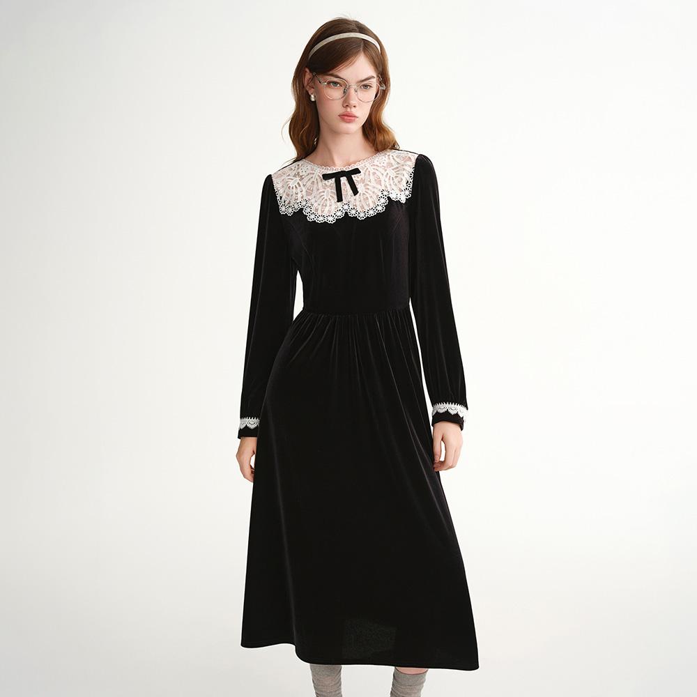 Eiaenlei Ar_Bow Lace Velvet Dress
