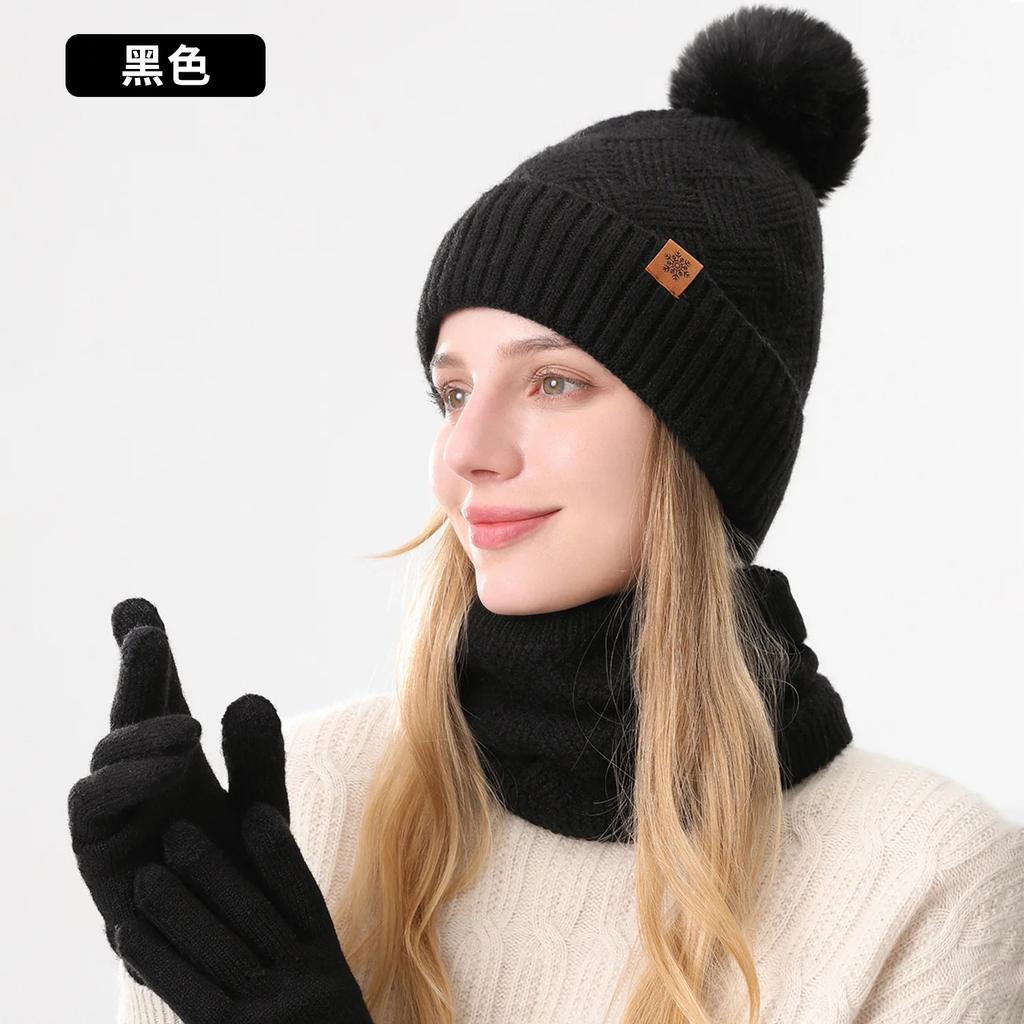 Thermal Winter Set for Women 3 in 1 Knitted Beanie Scarf Gloves Fleece Lined Windproof for Skiing Snowboarding Cold Weather