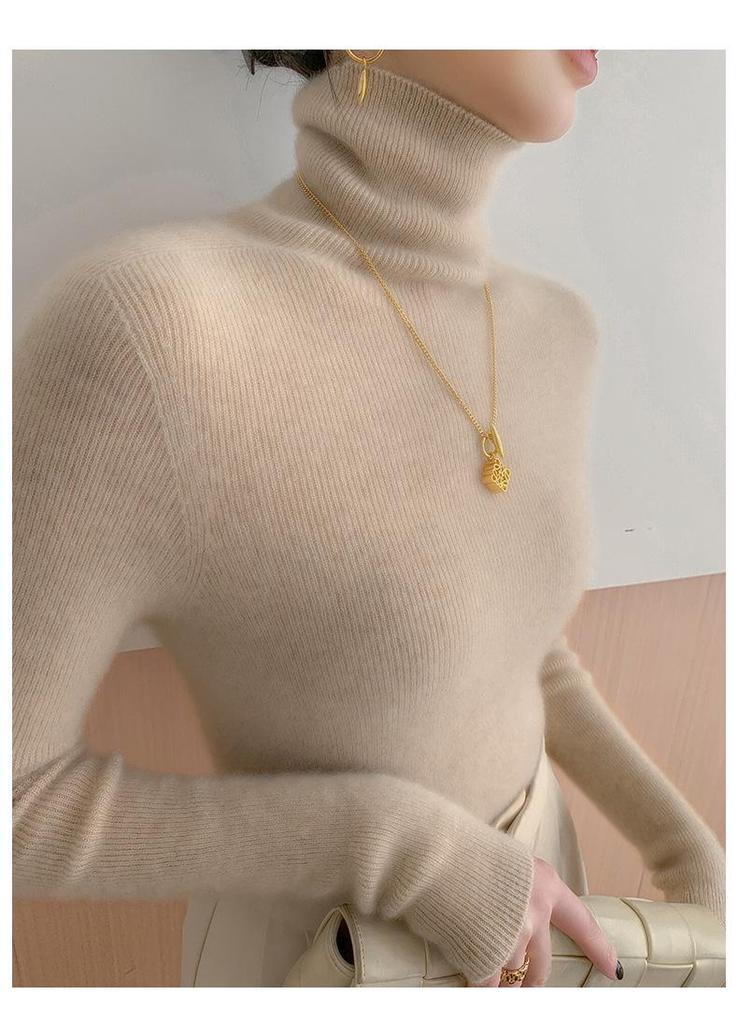 Damen nahtloser Kaschmir-Rollkragenpullover – Figurbetonter Strickpullover für Herbst/Winter