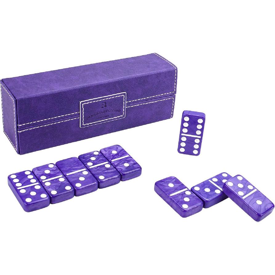 Фиолетовые и белые домино, Набор домино для взрослых и детей, Домино Double 6 с фиолетовым кожаным чехлом, Классические настольные игры, Семейная игра (фиолетовый)