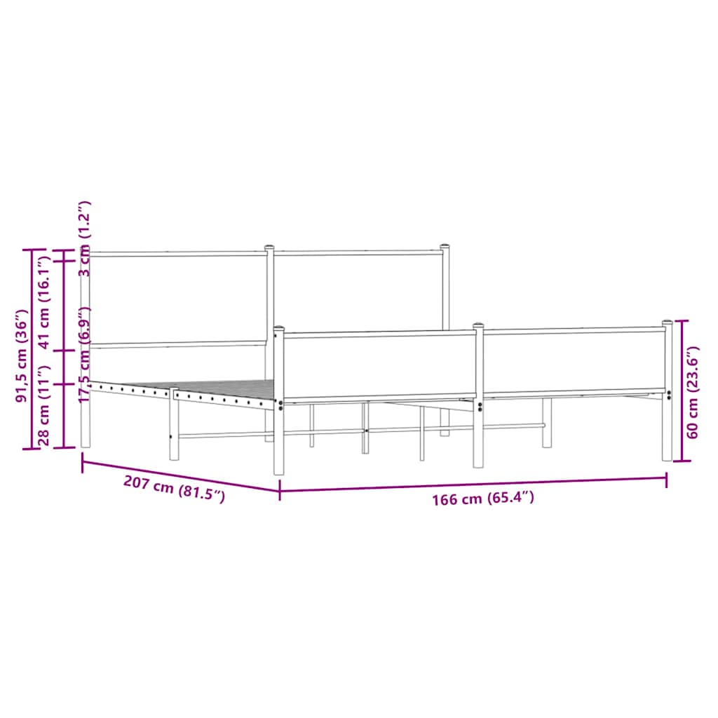 Metal Bed Frame Without Mattress Brown Oak Effect 160 X 200 Cm