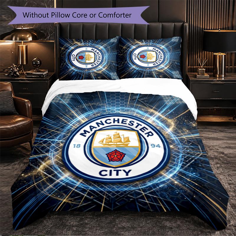 Set Lenzuola Manchester City Modello 3 Pezzi Morbida Copripiumino in Microfibra con Federe per Camera da Letto