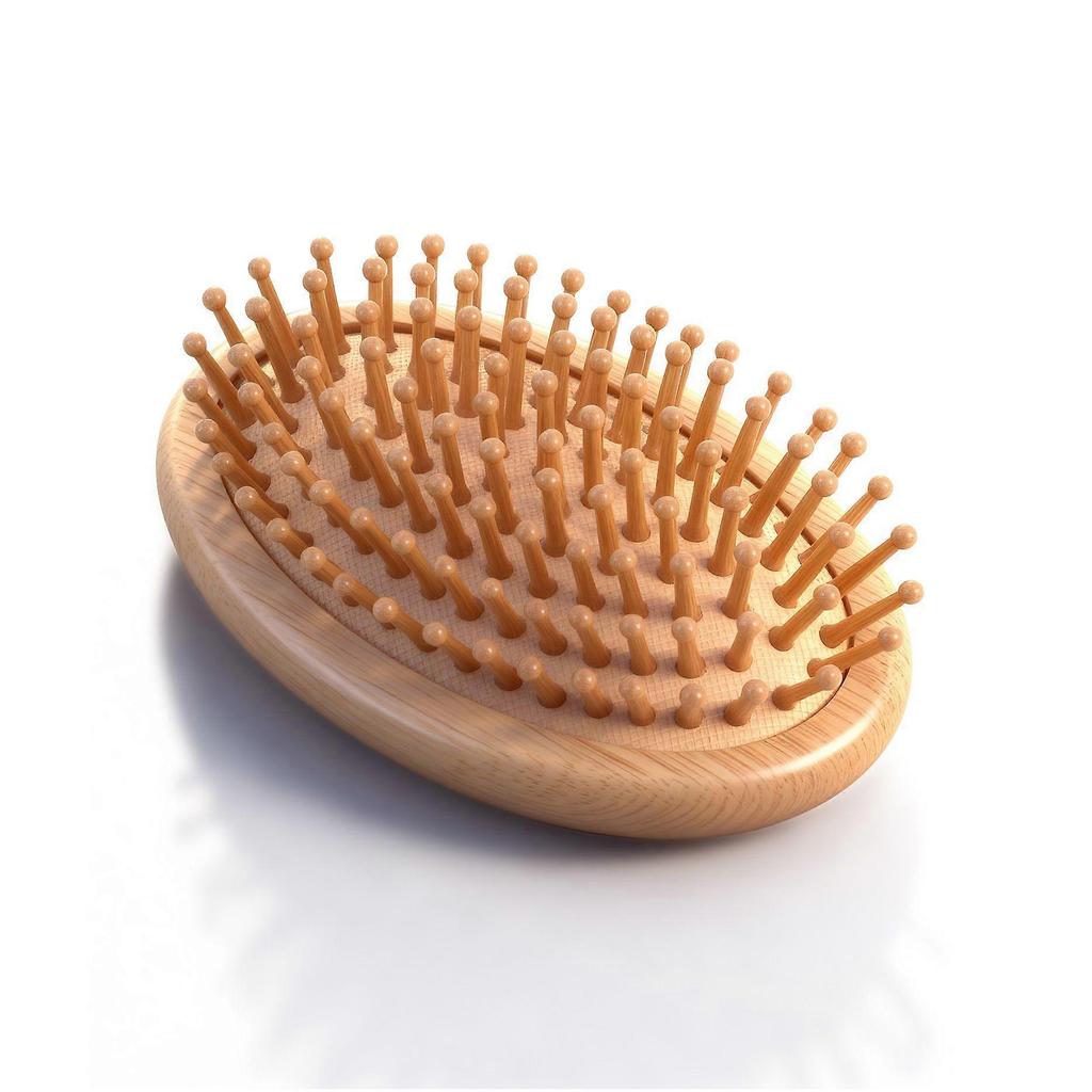 Bamboo Scalp Massager Brush for Hair Growth Mini Round Hairbrush with Natural Bamboo Bristles & No Handle Design | Anti-Static Wooden Pins for Detang