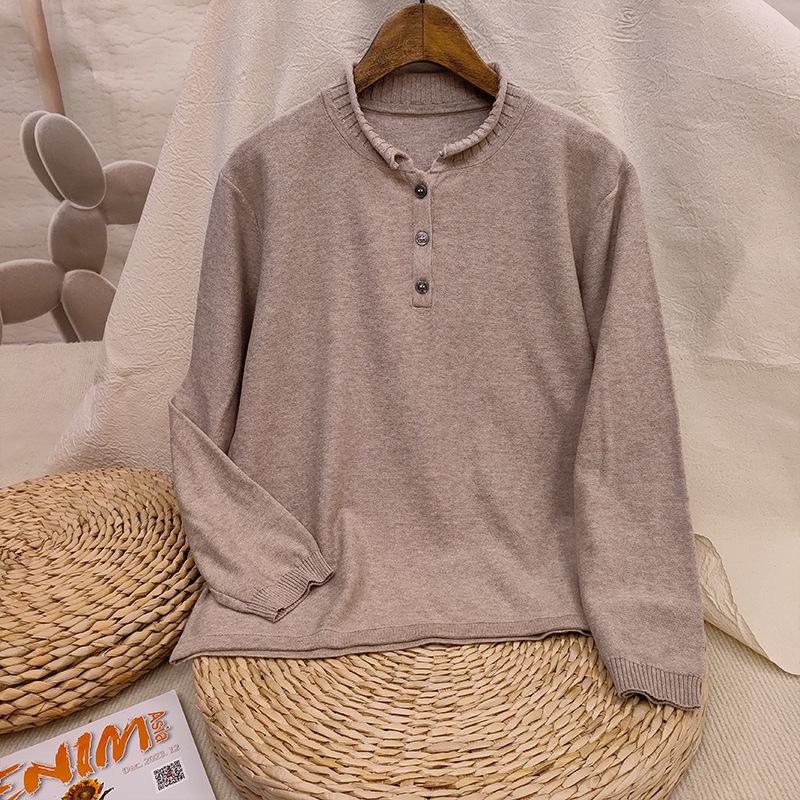 New Style Women's Combed Cotton Half-Zip Knit Pullover Sweater Base Layer