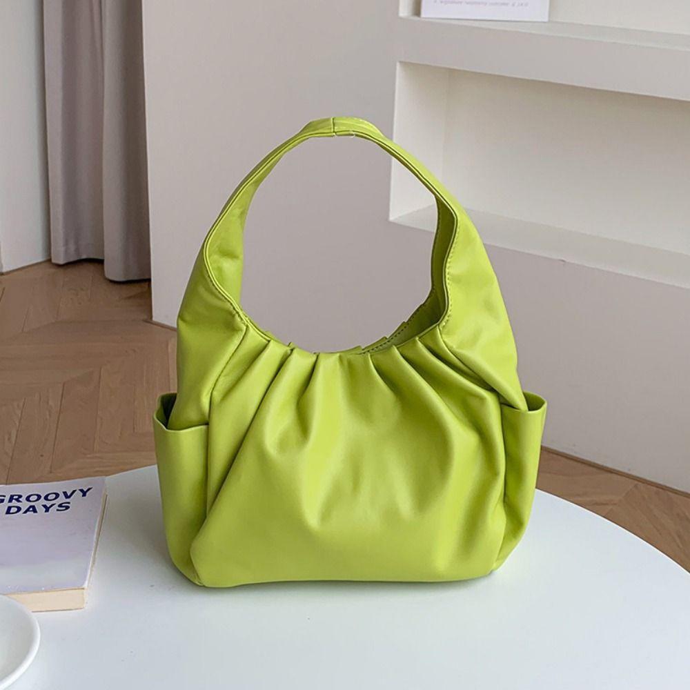 Korean Style Pleated Handbag Underarm Bag PU Leather Underarm Bag Croissant Cloud Bag  Shopping