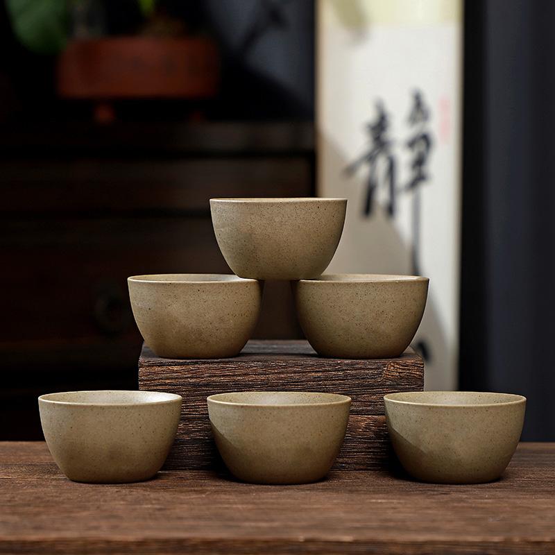 

6pcs 70ml Kung Fu Little Tea Cup Household Ceramic Tea Cup Chinese Coarse Pottery Tea Bowl Drinking Utensils Teaset Accessories 6.7x3.4cm 70ml