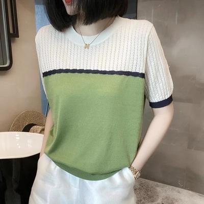 Summer Fashion Hollow Jacquard Short-Sleeved Knitted Top for Women