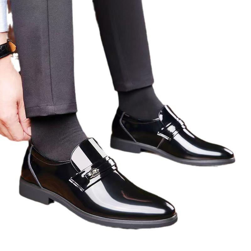 Leather Shoes Men's Business Dress Men's Shoes Bright Leather Groom Shoes Versatile Wedding Shoes