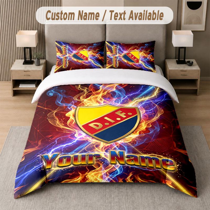 Custom Bedding Set Djurgårdens IF Pattern, Print Name Text 1 Duvet Cover Plus 2 Pillowcases Home Textile