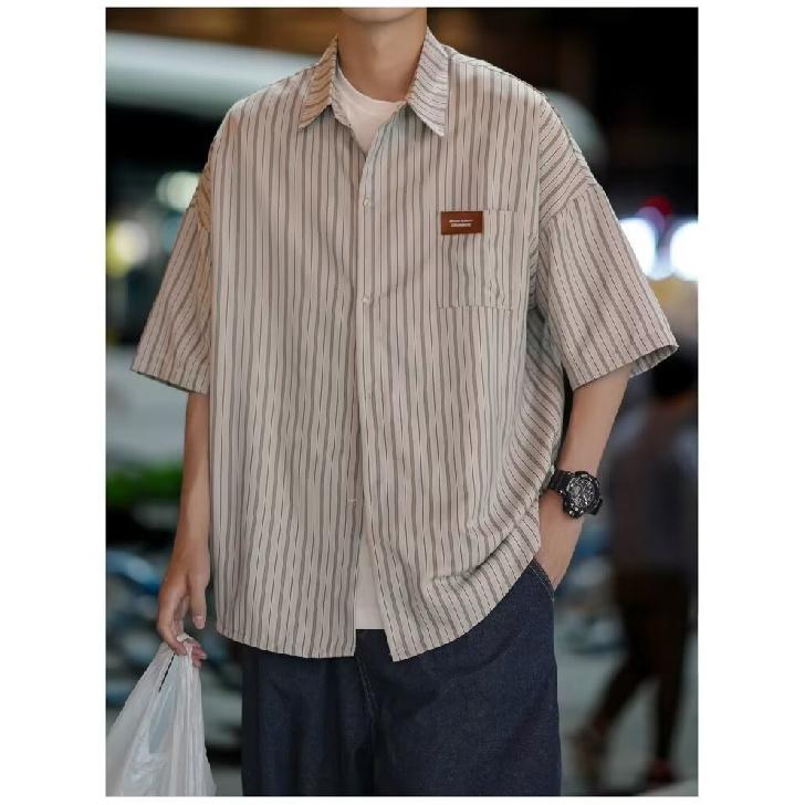Striped Shirt Men'S Summer Casual Student Loose Niche Design Fun New Men'S Top For Outerwear
