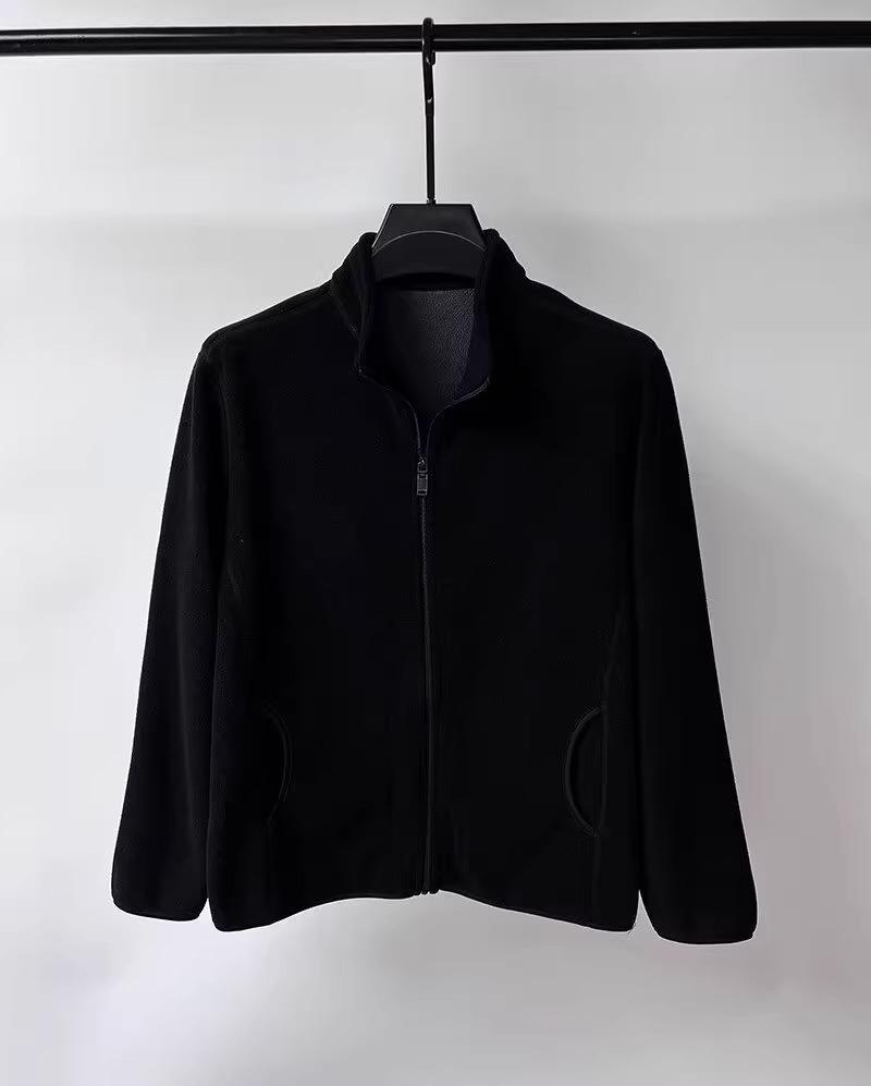 Herre Ensfarget Fleecejakke - Høst/Vinter Casual Cardigan Genser med Løs Nedbrettskrage Trend.