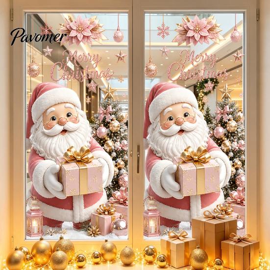 Santa Snowman Elk Stickers Christmas Window Clings, Cute Penguin Reindeer for Holiday Glass Clings Glass, Reusable Static PVC Decal Party Store Decor