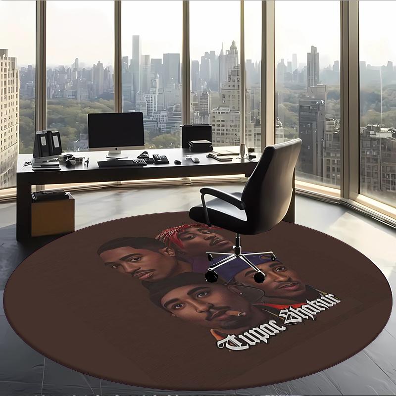 Tupac (16) Round Office Rug Decorative Floor Rug for Office Bedroom Living Room and Home Space