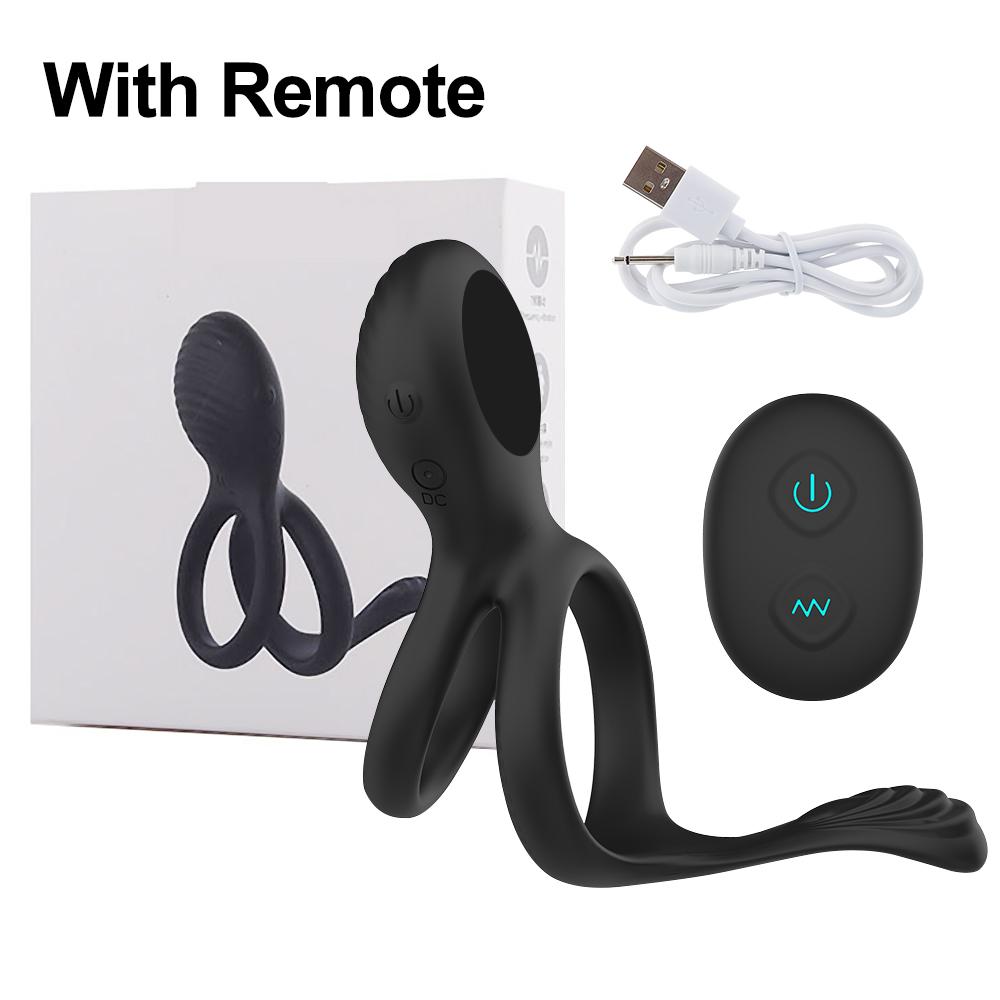 Male Dual Penis Ring Vibrator 7 Vibration Modes Remote Control Stretchy Ultra Soft Cock Ring Erection Enhancing Sex Toys for Men