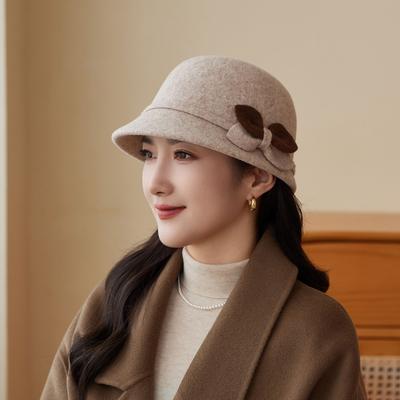 Automne et Hiver Nouvelle Laine Laine Chapeau Bassin Femmes Nœud Chapeau Chaud