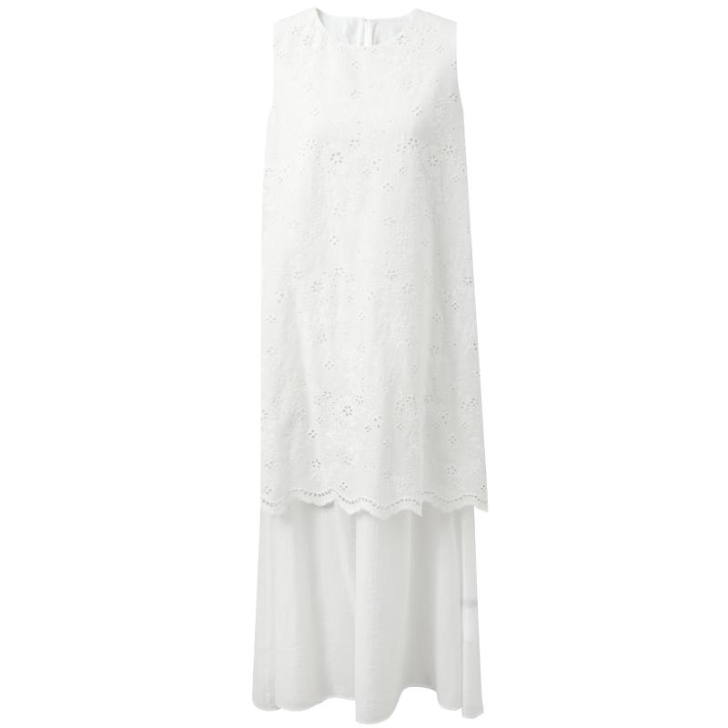

SanCai Embroidered Faux Two-Piece Cotton Dress XL