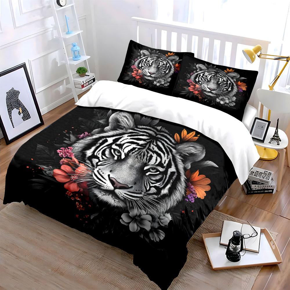 Floral Tiger Art Wall Decor Multiple Sizes Kid'S And Adults' Bedroom Exquisite 3Pc Bedding Set, Gift