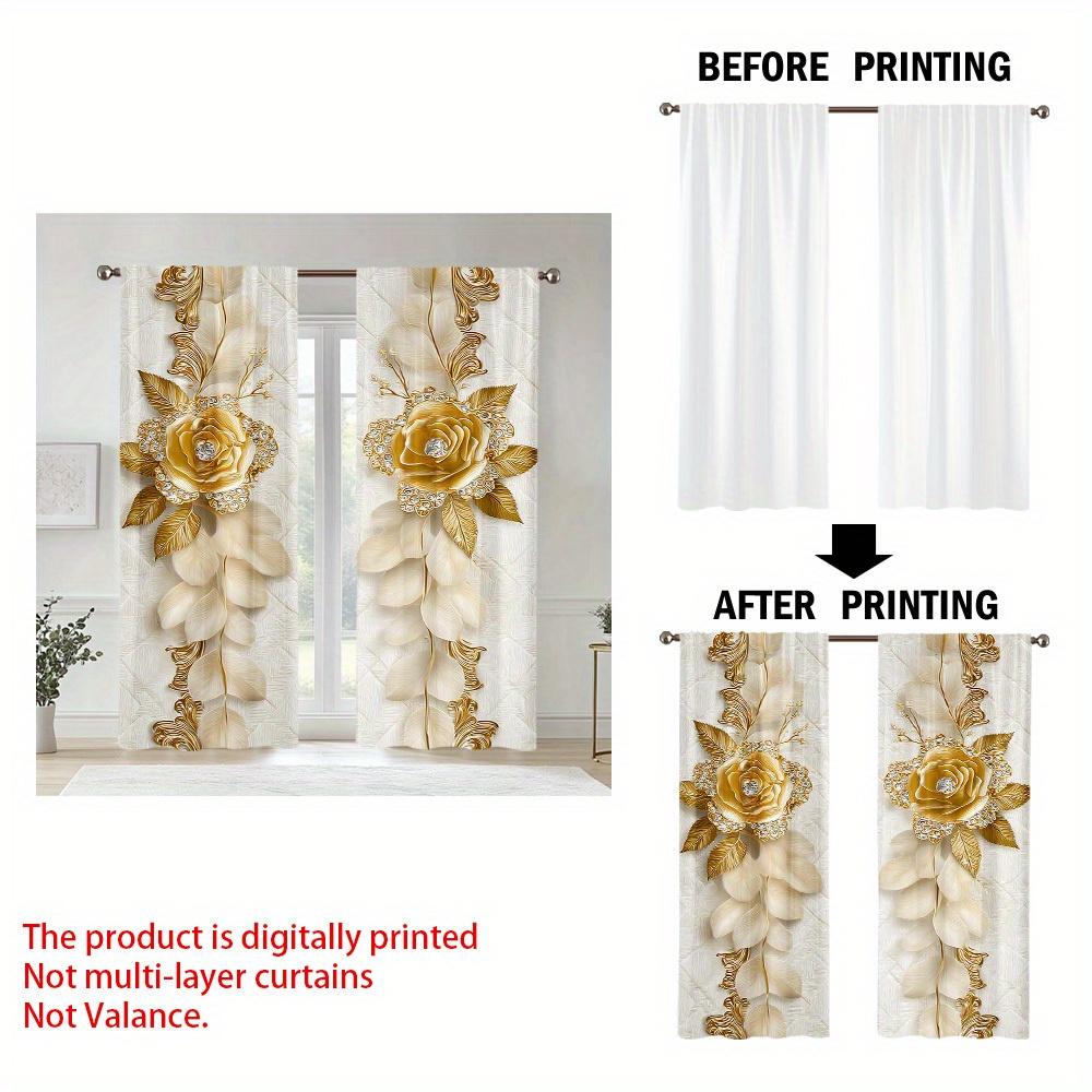 Set Of 2 Elegant Gold Floral Door Curtains Soft Polyester Bedroom Living Room Office Seasonal Use Curtain Light Filtering For Sitting Made