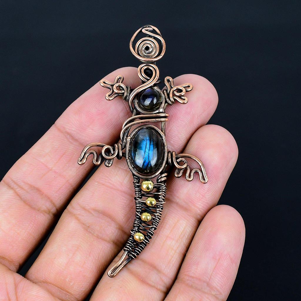 Labradorite Pendant, Handmade Gemstone 999 Copper Wire Wrapped Pendant Antique Jewelry, For Gift Silver Jewelry