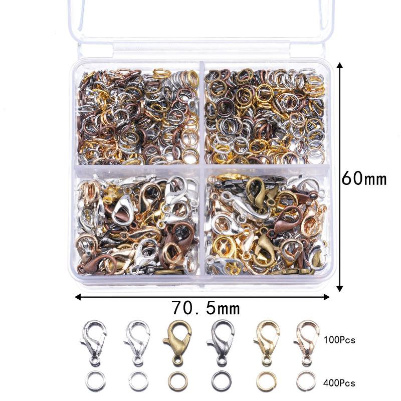 500Pcs/Box Jewelry Making Kit Lobster Clasps & Jump Rings With Box For Diy Chain Necklace Bracelet Anklet Supplies Connectors