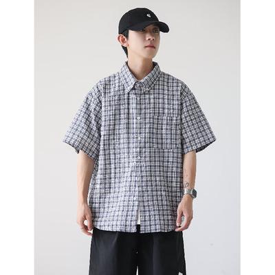 Sommer Neues Kariertes Hemd Herrenstil Retro Amerikanisches Kurzarmhemd Japanische Hemdjacke