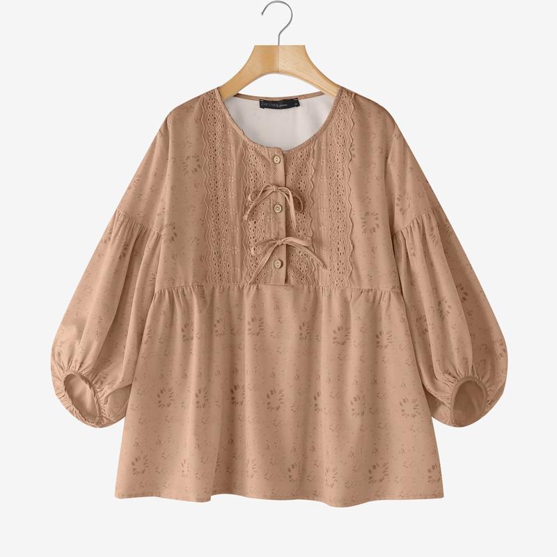 ZANZEA Dámská volná halenka s kulatým výstřihem a 3/4 rukávy s ležérním potiskem