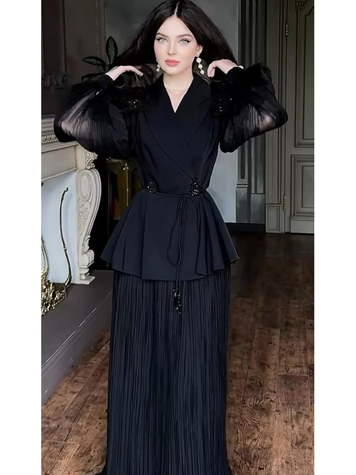 Robe de soirée élégante à col en V plissée Automne/Hiver 2026: Design Européen Long et Élégant