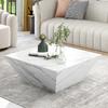 Tavolino da caffè a tamburo moderno, Tavolino da caffè trapezoidale con impiallacciatura in marmo bianco, Tavolo da soggiorno 70*70*37cm