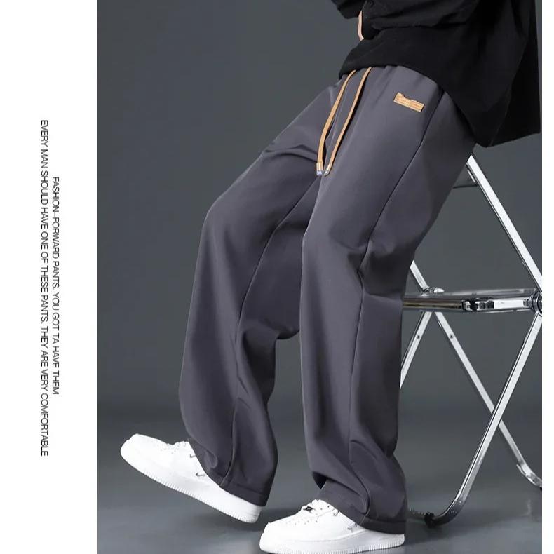 Men Autumn Winter Thick Fleece Warm Trousers Drawstring Cropped Pants Men Add Velvet Casual Loose Drape Sweatpants Sports Slacks
