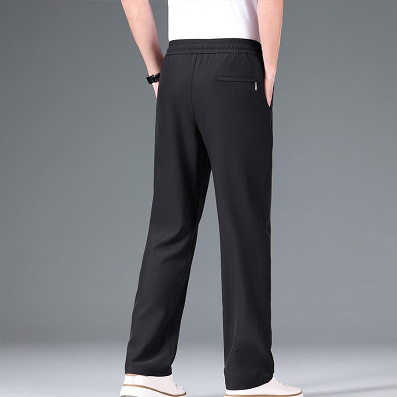 Hengyuanxiang Men's Wrinkle-Resistant Ice Silk Elastic Waist Straight Leg Casual Pants