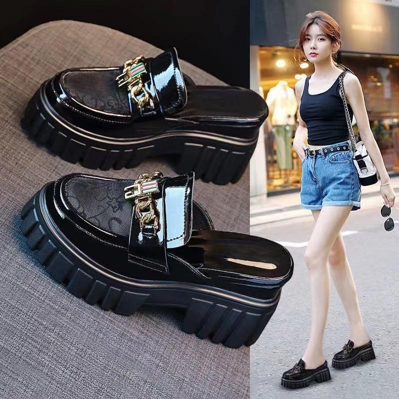 Baotou Half Slippers Women's Outer Wear Height Increase Summer 2025 New Internet Celebrity Inner Height Increase Mesh Breathable Sandals Women's Shoes