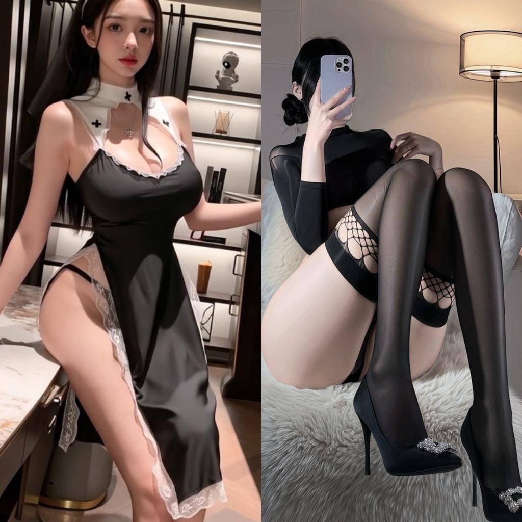 Sexy Lingerie Flirting Funny Costume Cosplay Nun Uniform Cplay Game Outfit Hollow Skirt Set