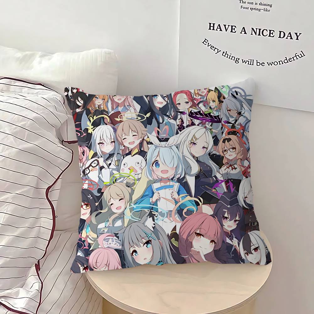 B-blue Archive Anime Kissenbezug 45x45cm Weich Gemütlich Baumwolle Outdoor Dekorative Kissenbezüge mit Reißverschluss für Couch