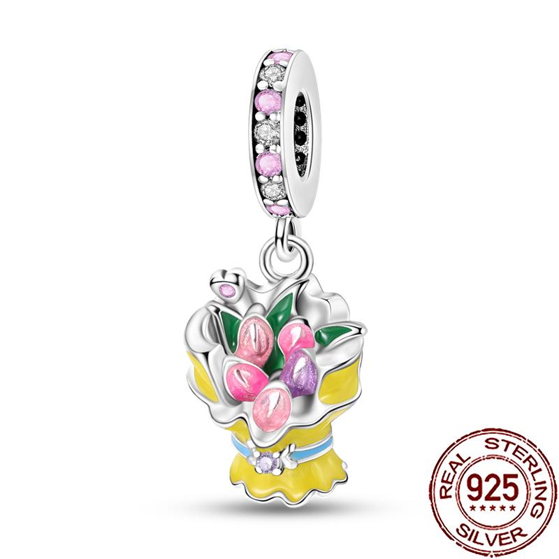 New Charms Copper Colorful Plant Flower Fruit Charm Beads Fit Snake Chain Bracelet Necklace Women Diy Jewelry