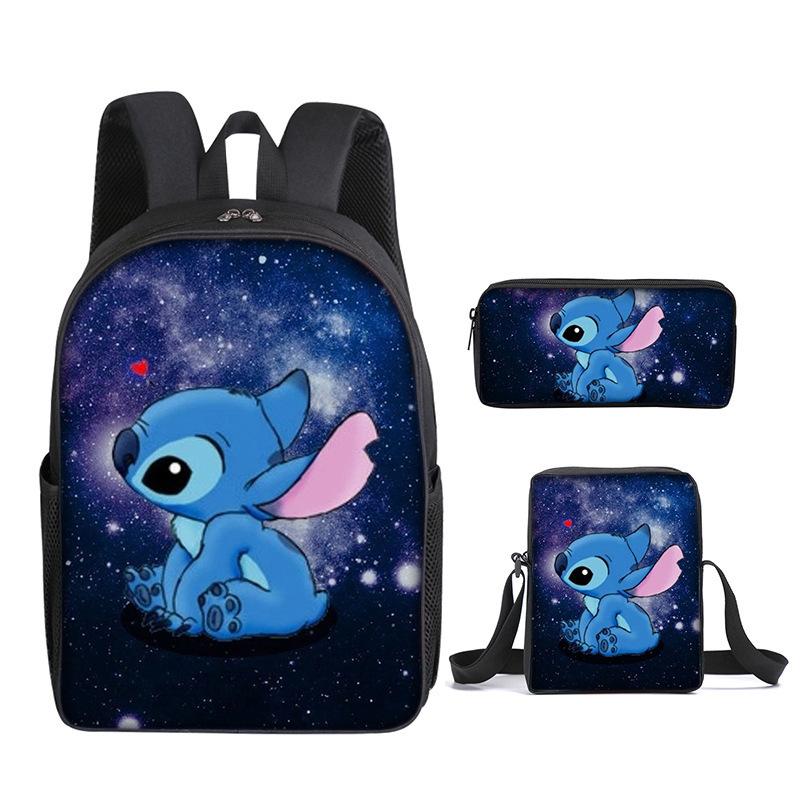 New Stitch Backpack, Stitch Three Piece Set, Elementary School Printed Cartoon Backpack, Shoulder Bag, Pencil Case Set