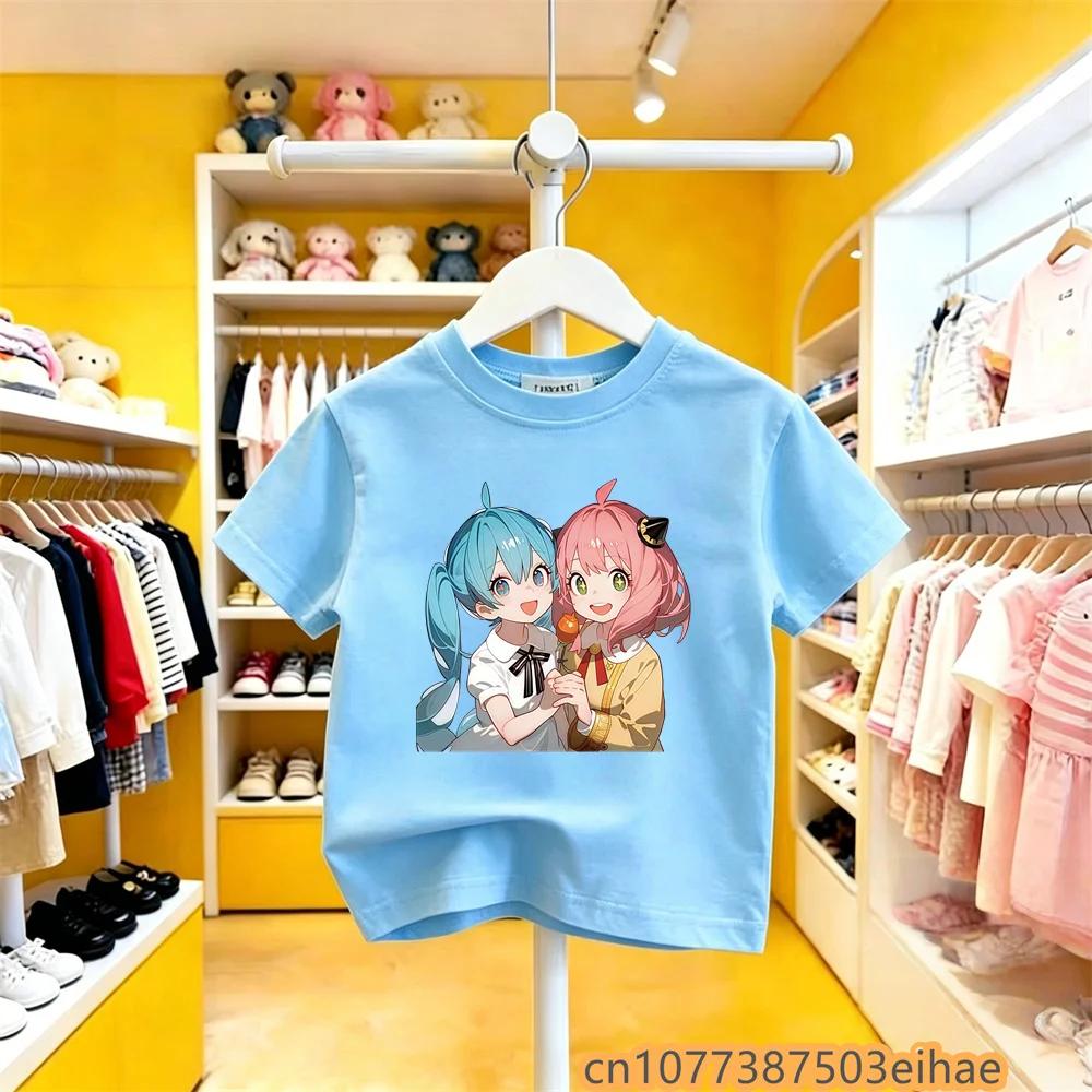 Hatsune Miku Collaborates on Future MIKU Line Style Short Sleeved Pure Cotton Printed New Casual Boy and Girl Clothing
