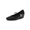 Fashion Women's New Spring and Autumn Square Toe with Increased Height, Mid Heel, Large Metal Belt Buckle, Mary Jane Single Shoes